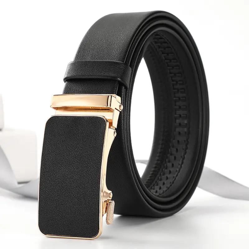 Men's Black Croc Leather Belt with Gold Buckle