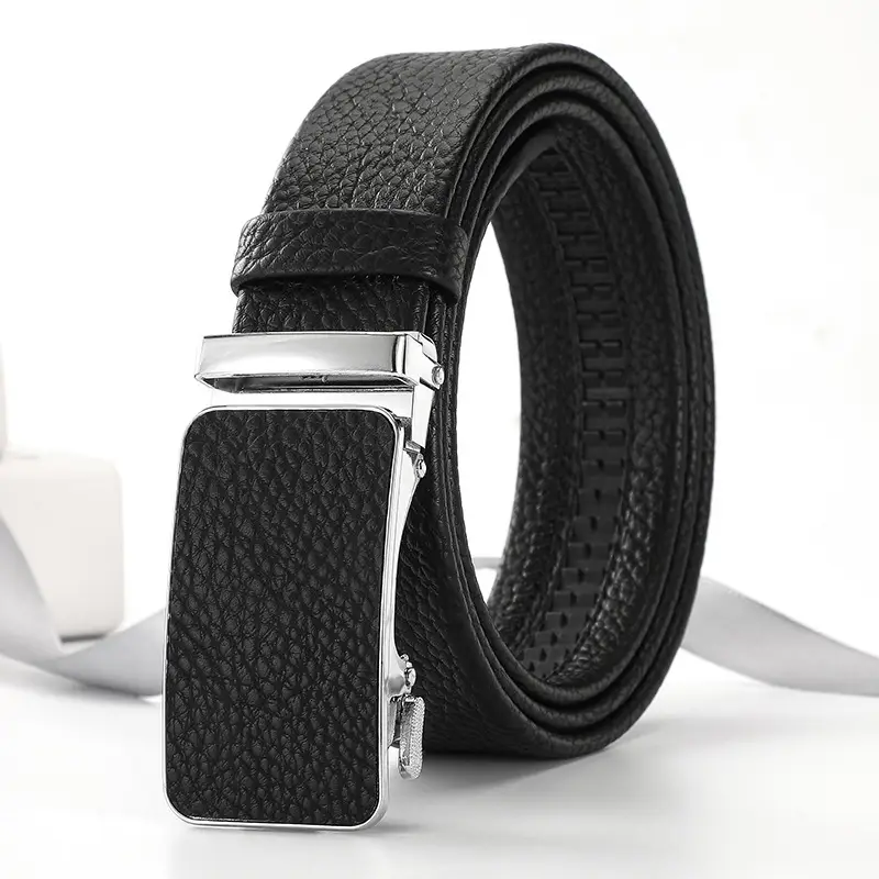 Men's Black Croc Leather Belt with Gold Buckle
