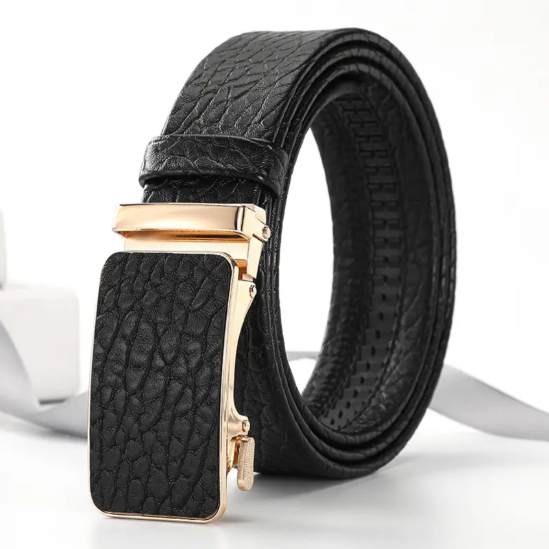 Men's Black Croc Leather Belt with Gold Buckle