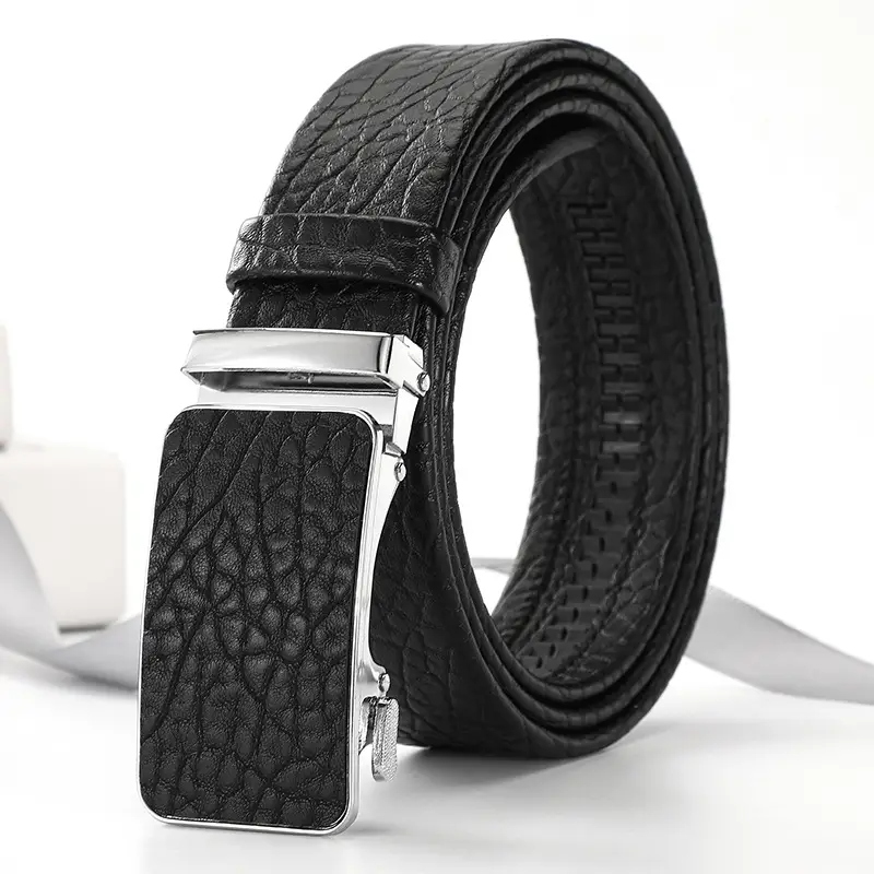Men's Black Croc Leather Belt with Gold Buckle
