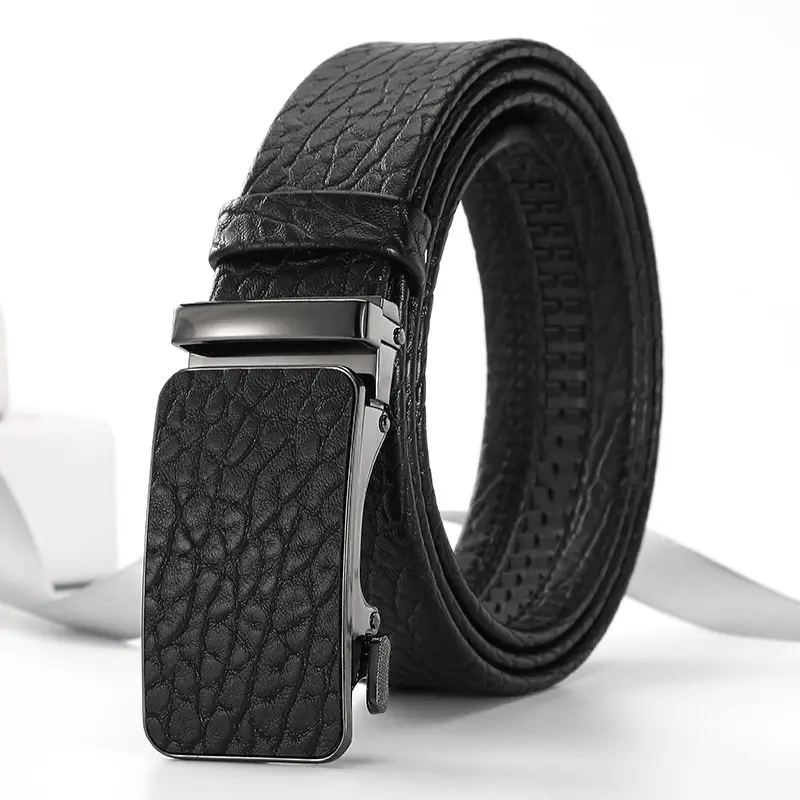 Men's Black Croc Leather Belt with Gold Buckle