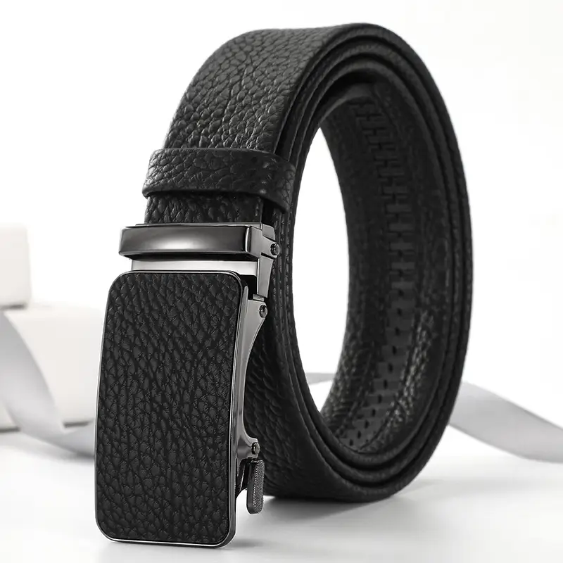 Men's Black Croc Leather Belt with Gold Buckle