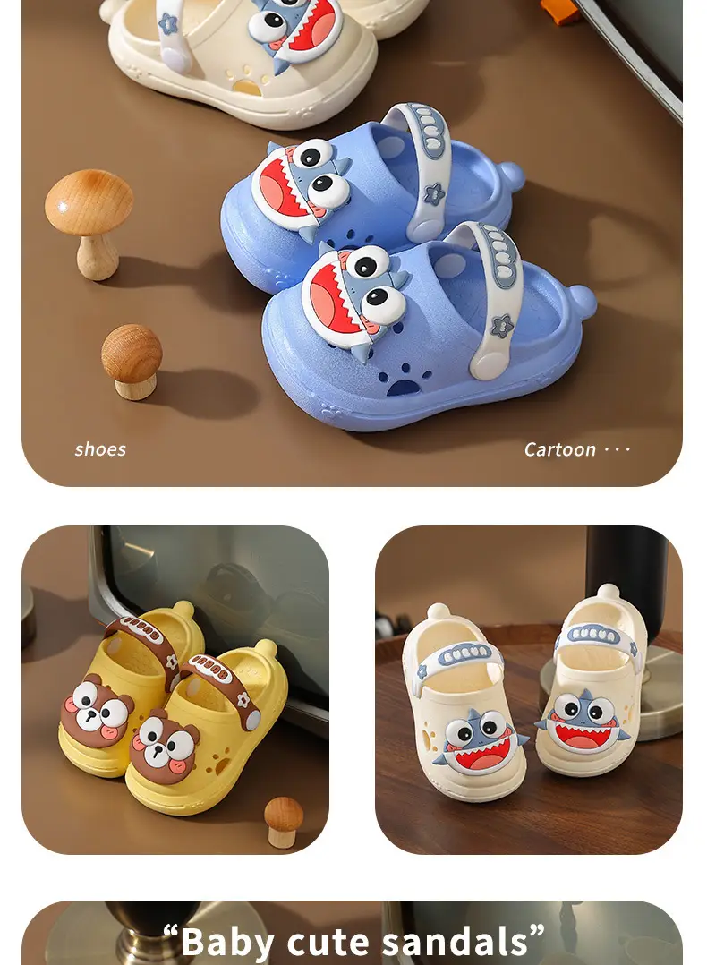 Children's Slippers Women's Summer Cave Shoes Cute Shark Small and Medium-sized Children's Baby Internet Popular Soft Bottom Non-slip Thick Bottom Men's Sandals — feature 13