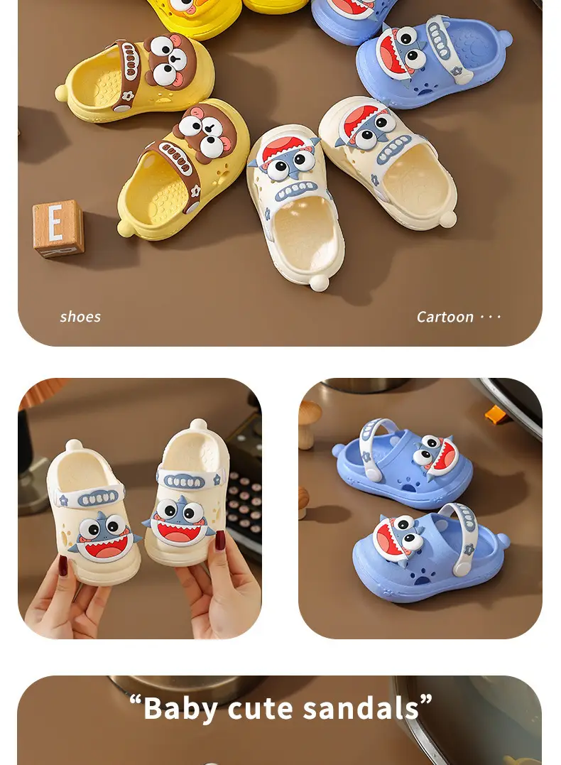 Children's Slippers Women's Summer Cave Shoes Cute Shark Small and Medium-sized Children's Baby Internet Popular Soft Bottom Non-slip Thick Bottom Men's Sandals — feature 15