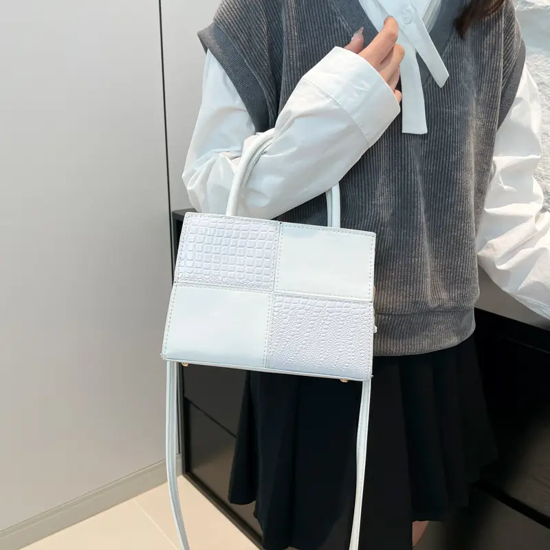 White Croc Embroidered Handbag for Women - Image 8
