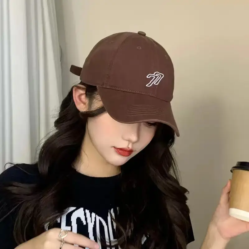 Women's Korean Style Beige Baseball Cap with Embroidered Design - Image 9