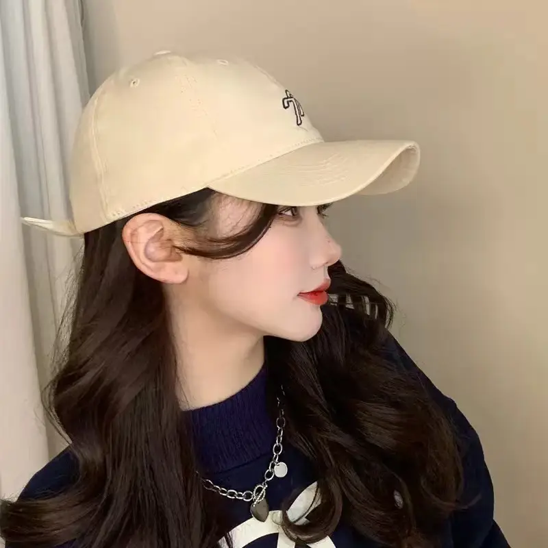 Women's Korean Style Beige Baseball Cap with Embroidered Design - Image 10