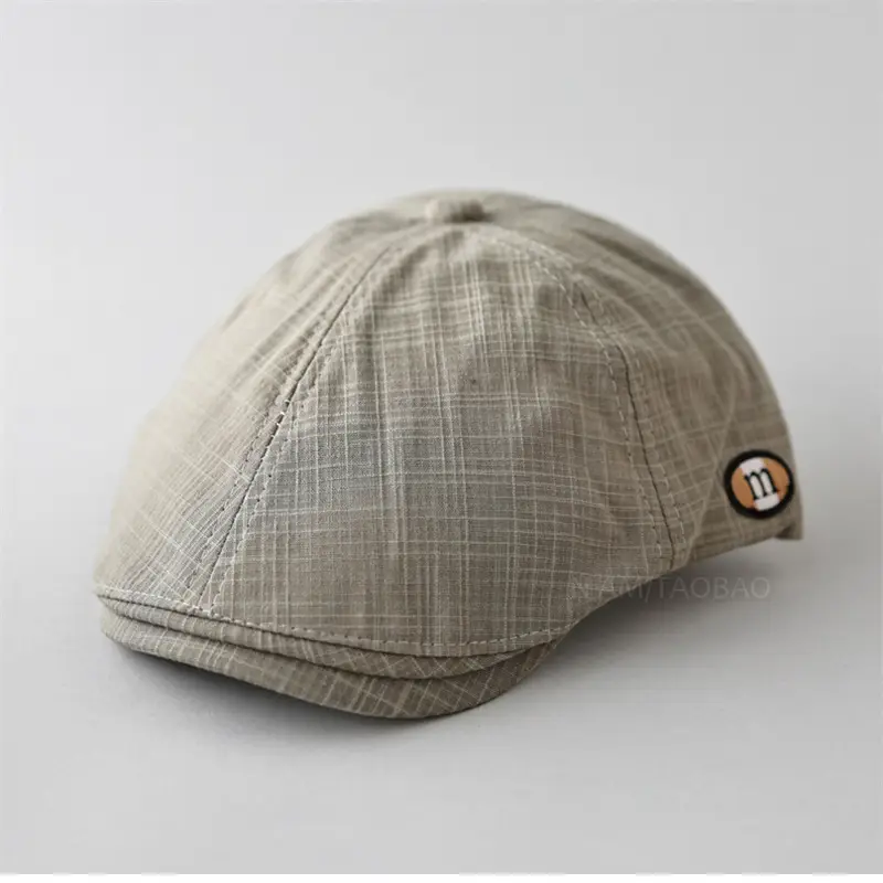 Men's Green Plaid Cap with Logo Patch
