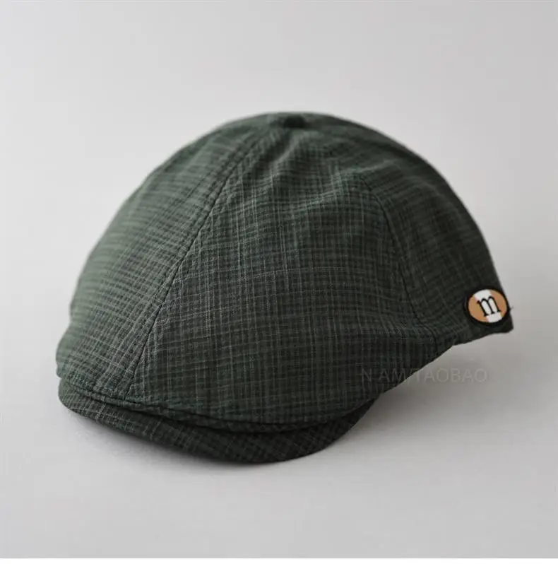 Men's Green Plaid Cap with Logo Patch — feature 1
