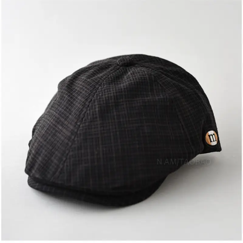 Men's Green Plaid Cap with Logo Patch