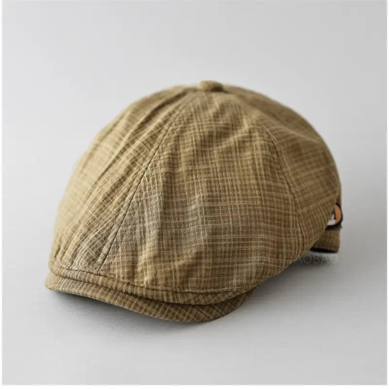 Men's Green Plaid Cap with Logo Patch