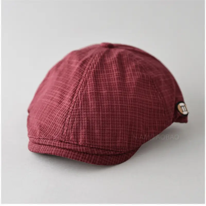 Men's Green Plaid Cap with Logo Patch