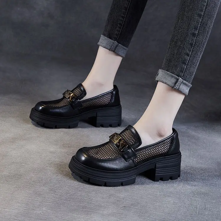 Mesh Thick Bottom Loafers Women's 2025 New Style Slip-on Women's Shoes Summer British Style Small Leather Shoes Hollow Single-layer Shoes — feature 6
