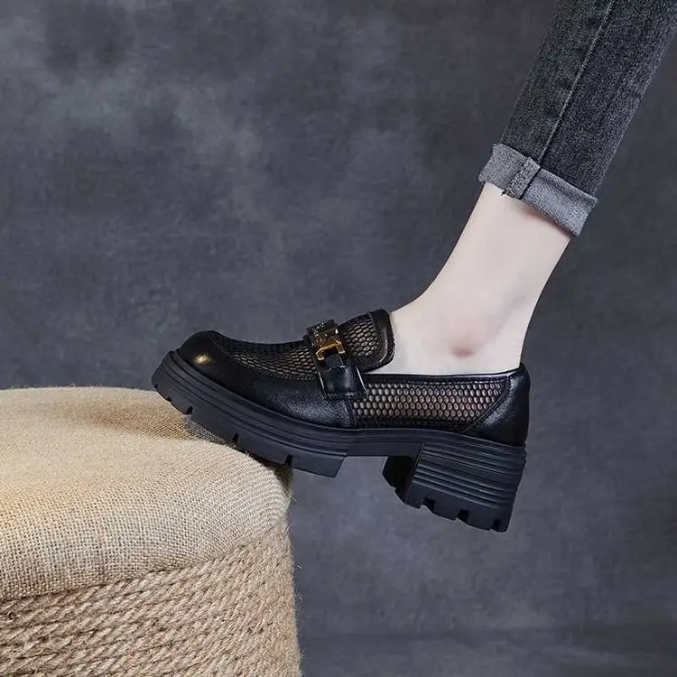 Mesh Thick Bottom Loafers Women's 2025 New Style Slip-on Women's Shoes Summer British Style Small Leather Shoes Hollow Single-layer Shoes — feature 7