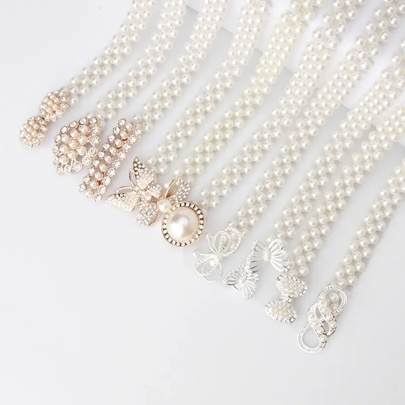 Korean Style Pearl Belt with Rhinestone Centerpiece