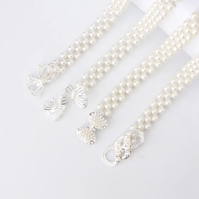 Korean Style Pearl Belt with Rhinestone Centerpiece
