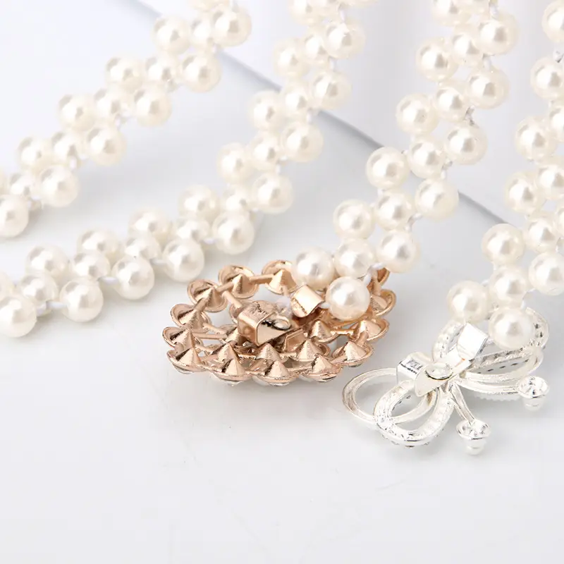 Korean Style Pearl Belt with Rhinestone Centerpiece