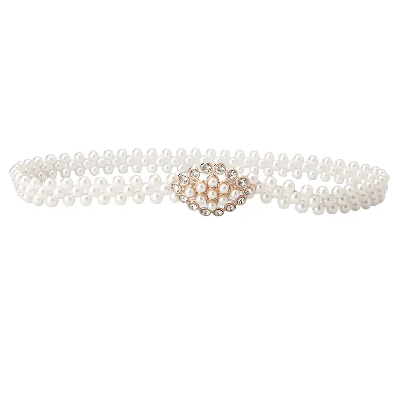 Korean Style Pearl Belt with Rhinestone Centerpiece