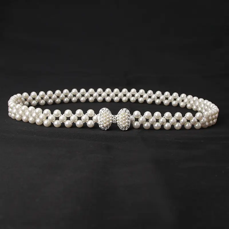 Korean Style Pearl Belt with Rhinestone Centerpiece