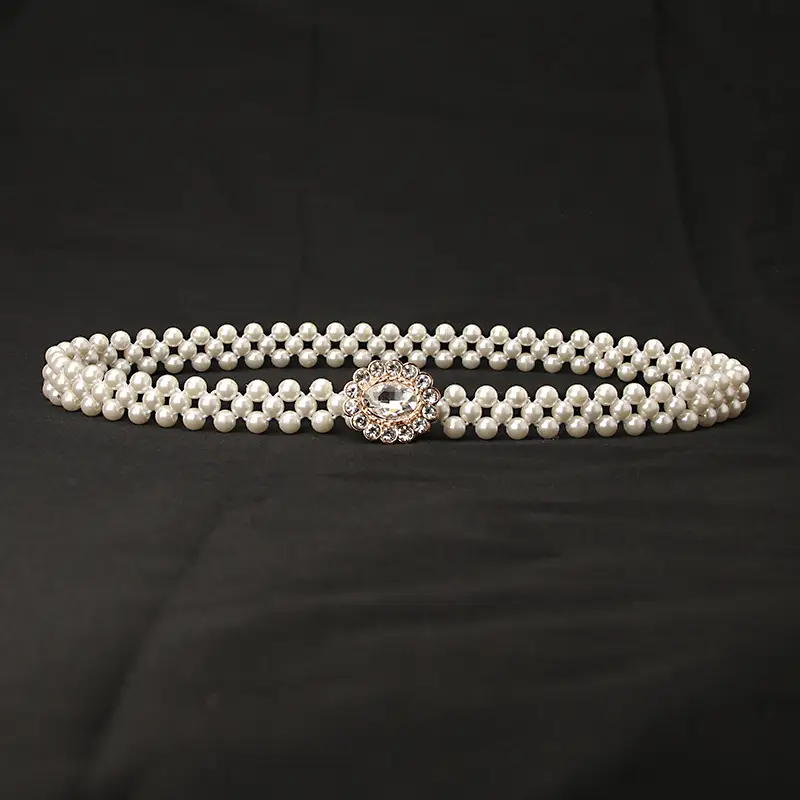 Korean Style Pearl Belt with Rhinestone Centerpiece