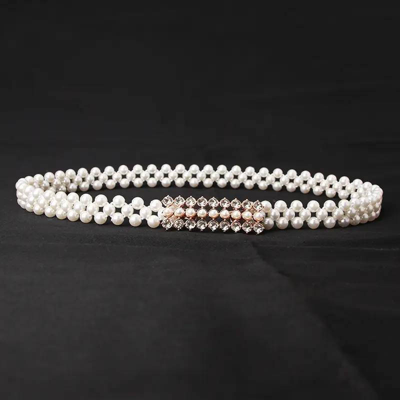 Korean Style Pearl Belt with Rhinestone Centerpiece