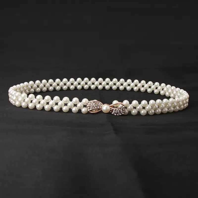 Korean Style Pearl Belt with Rhinestone Centerpiece