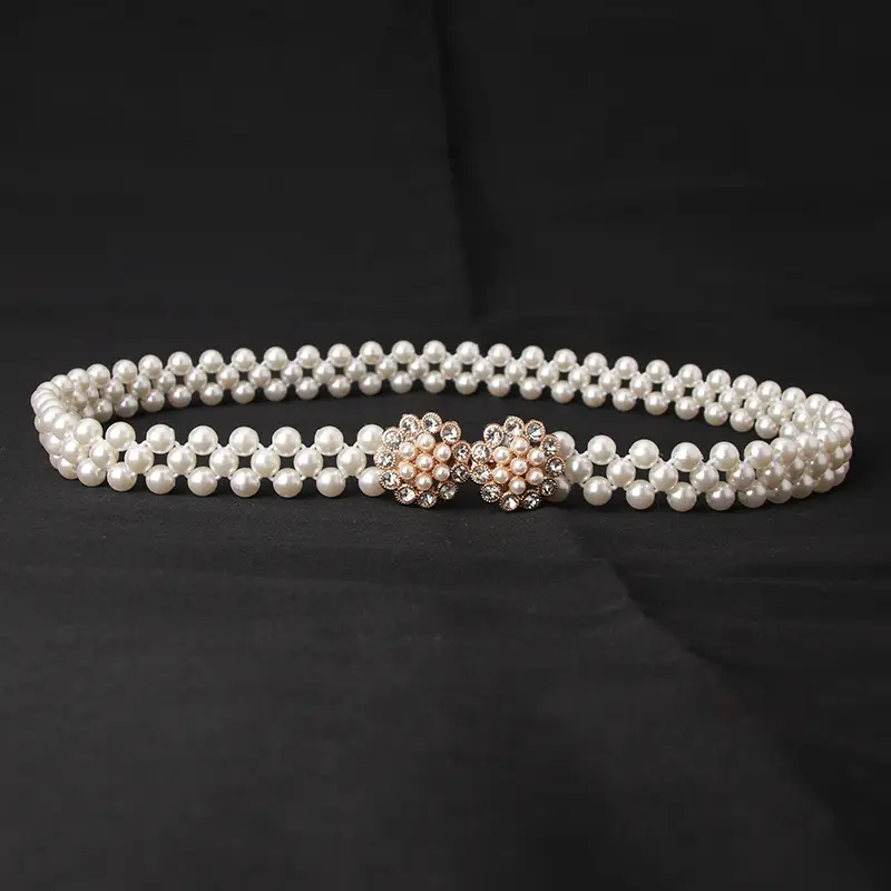 Korean Style Pearl Belt with Rhinestone Centerpiece