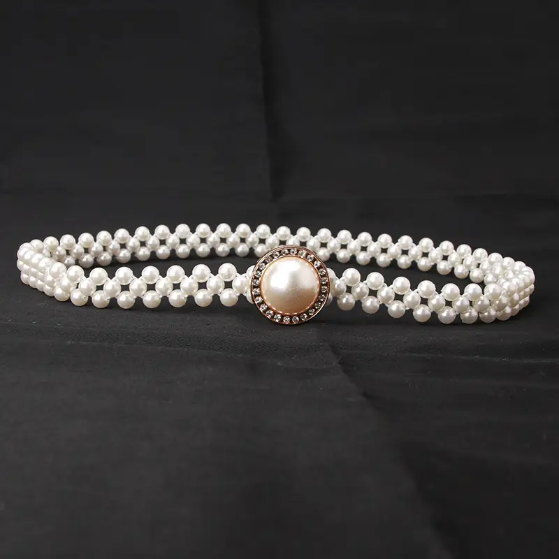 Korean Style Pearl Belt with Rhinestone Centerpiece