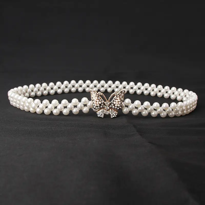Korean Style Pearl Belt with Rhinestone Centerpiece
