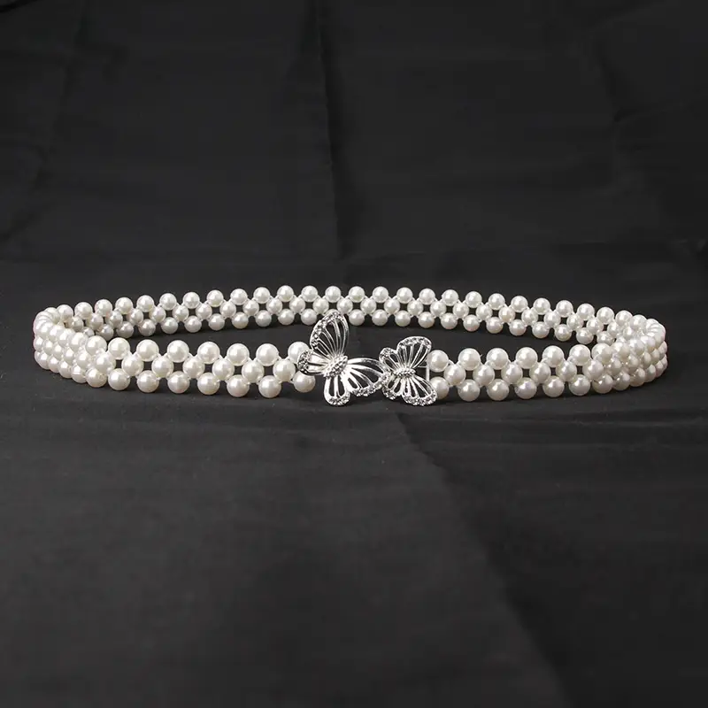 Korean Style Pearl Belt with Rhinestone Centerpiece