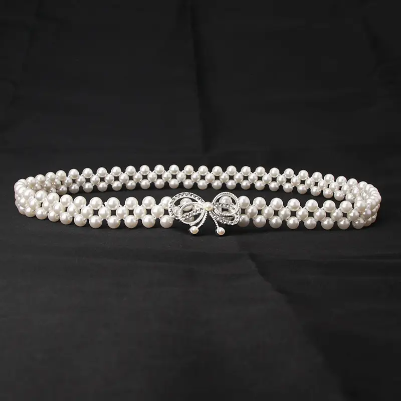 Korean Style Pearl Belt with Rhinestone Centerpiece