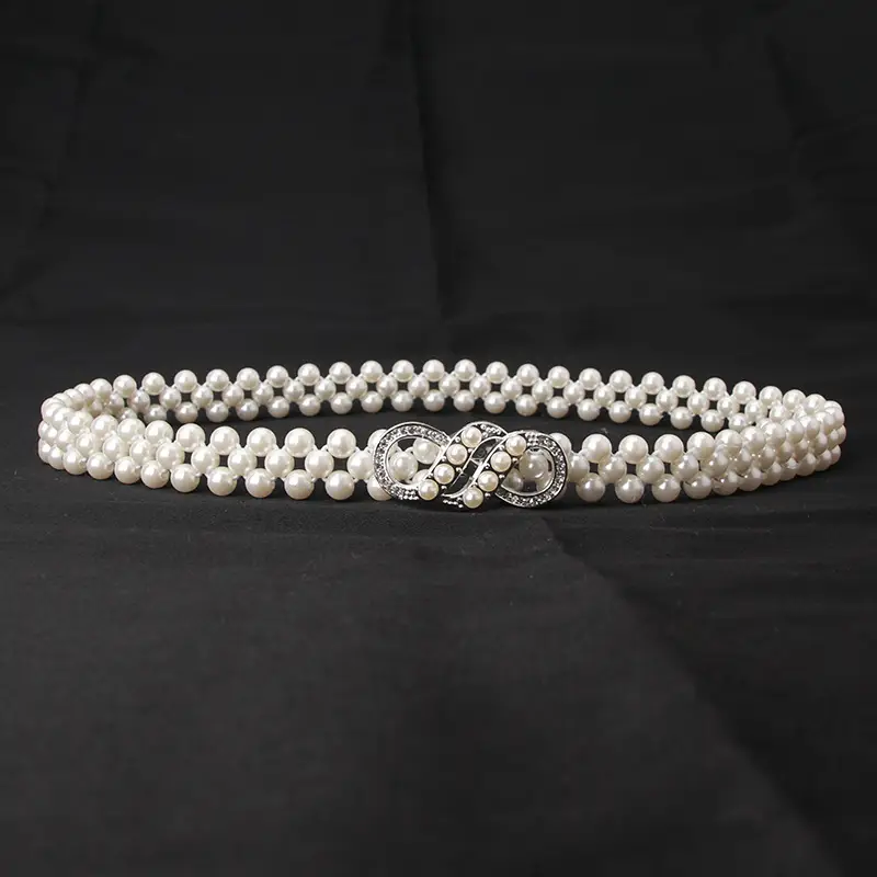 Korean Style Pearl Belt with Rhinestone Centerpiece