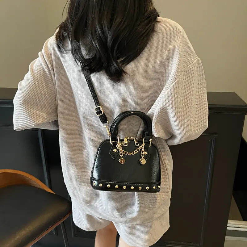Champagne Gold Shoulder Bag with Chain & Pearl Accents