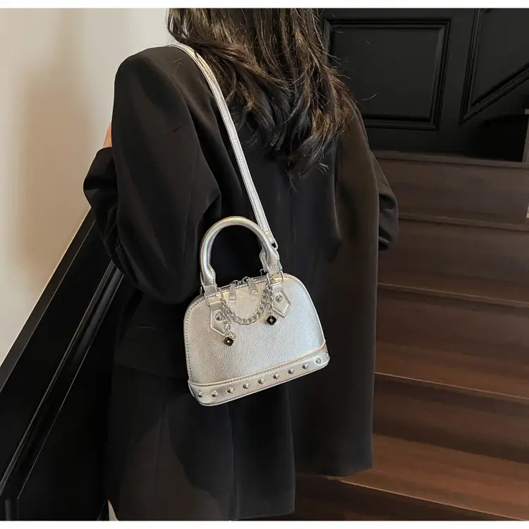 Champagne Gold Shoulder Bag with Chain & Pearl Accents — feature 18