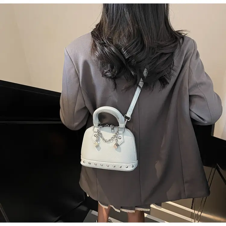 Champagne Gold Shoulder Bag with Chain & Pearl Accents — feature 24
