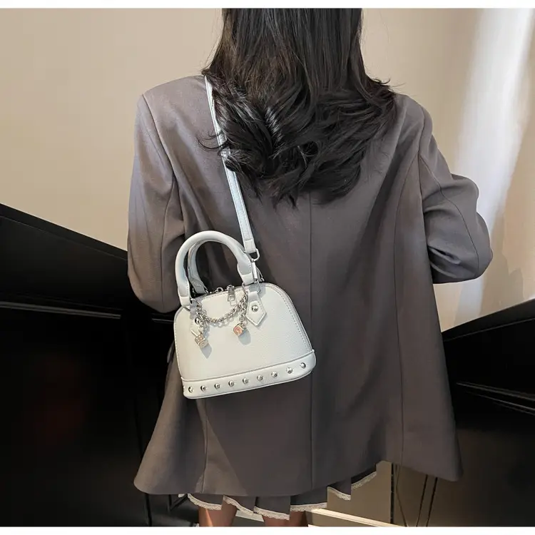 Champagne Gold Shoulder Bag with Chain & Pearl Accents — feature 27