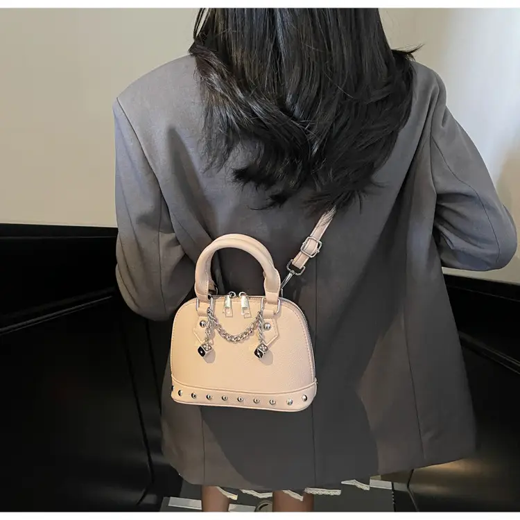 Champagne Gold Shoulder Bag with Chain & Pearl Accents — feature 30