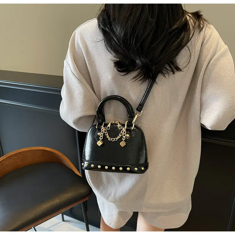Champagne Gold Shoulder Bag with Chain & Pearl Accents — feature 33