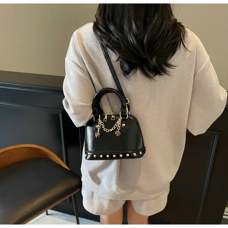 Champagne Gold Shoulder Bag with Chain & Pearl Accents — feature 34