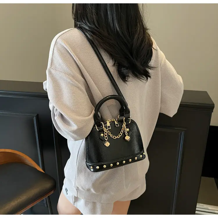 Champagne Gold Shoulder Bag with Chain & Pearl Accents — feature 35