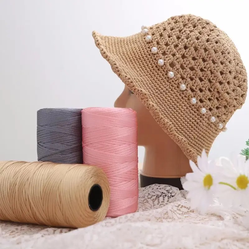 mercerized cotton linen light body ice silk flat belt line diy hand-woven hook hook spring and summer cool hat cushion wool