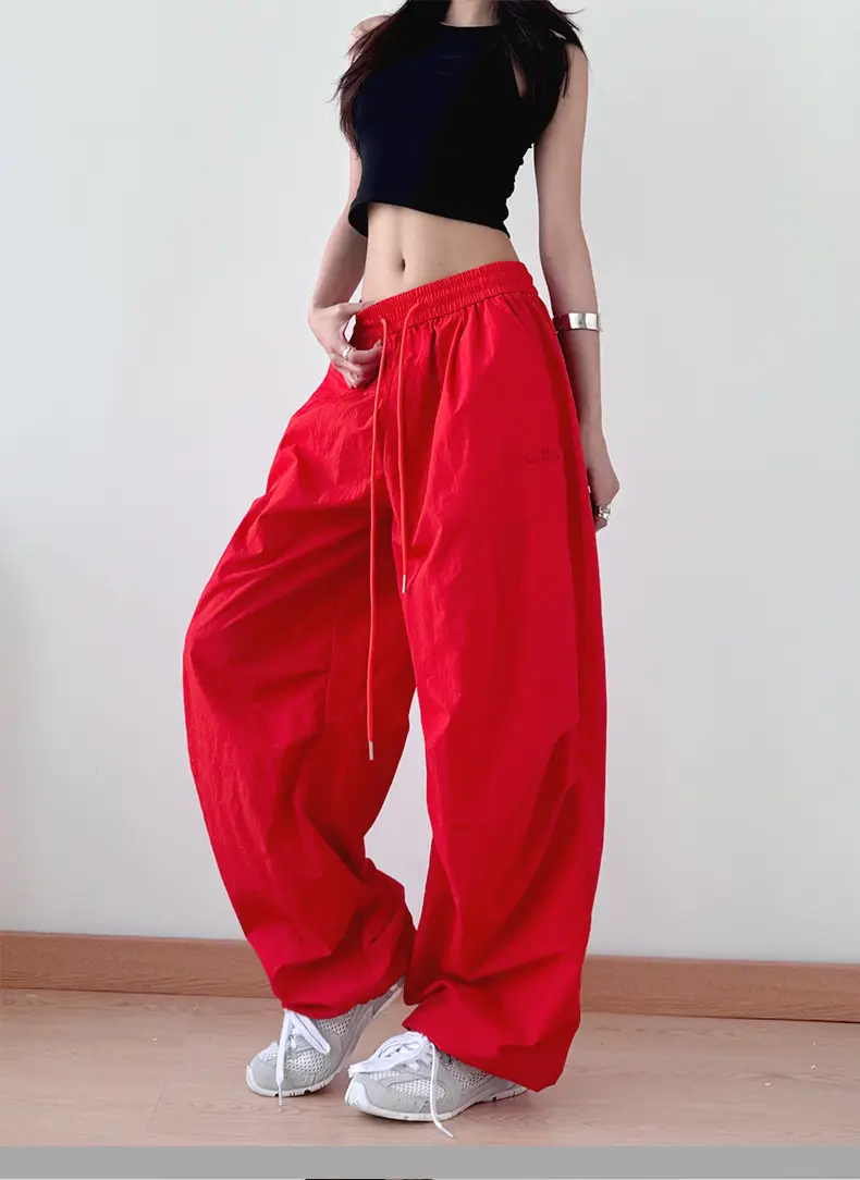 2025 Red Wide Leg Pants Hiphop Loose Casual — feature 13
