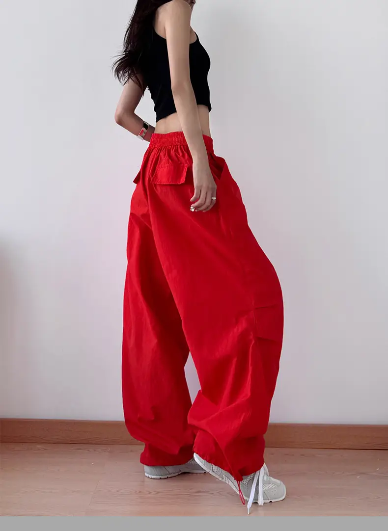 2025 Red Wide Leg Pants Hiphop Loose Casual — feature 14