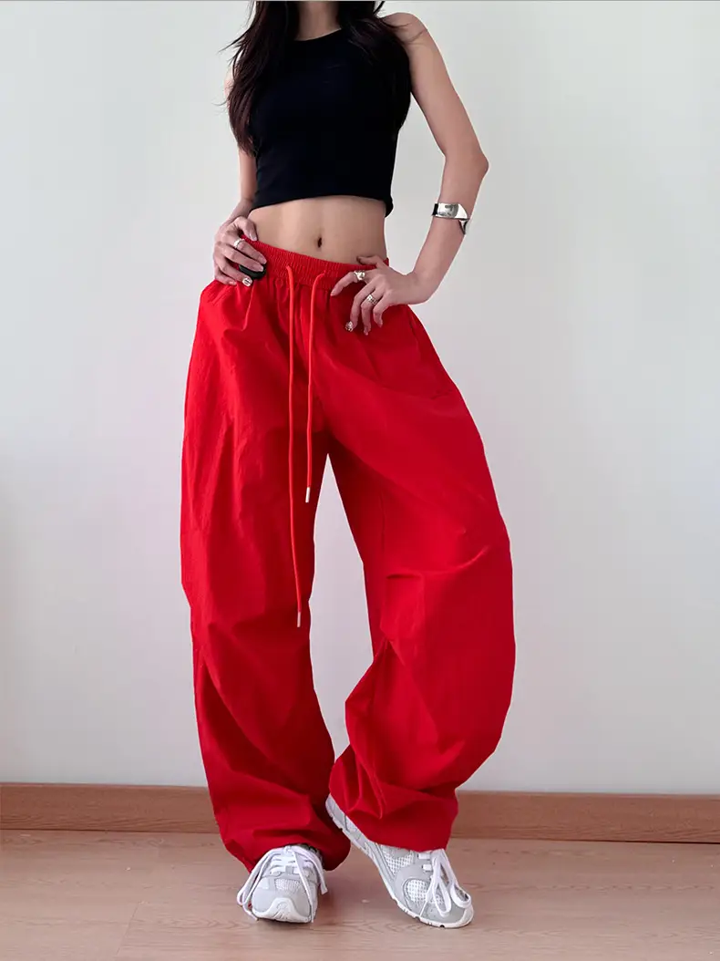 2025 Red Wide Leg Pants Hiphop Loose Casual — feature 16