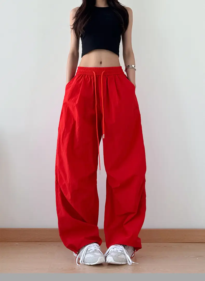 2025 Red Wide Leg Pants Hiphop Loose Casual — feature 17