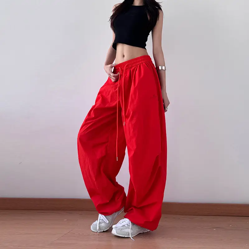 2025 Red Wide Leg Pants Hiphop Loose Casual - Image 2