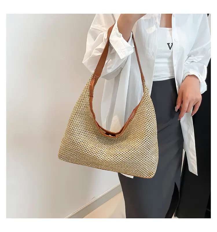 Women's Vintage Straw Shoulder Bag Large Capacity Vintage Tote — feature 13
