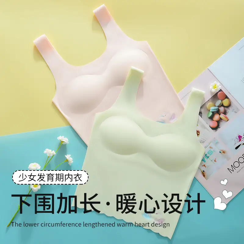 Developmental Girls' Underwear Bra Women's Base Long Small Vest Anti-walking Girls' Students' Traceless Bra Ice Silk