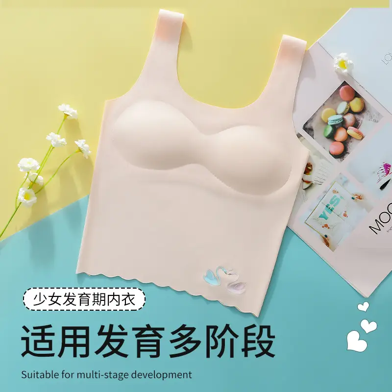 Developmental Girls' Underwear Bra Women's Base Long Small Vest Anti-walking Girls' Students' Traceless Bra Ice Silk