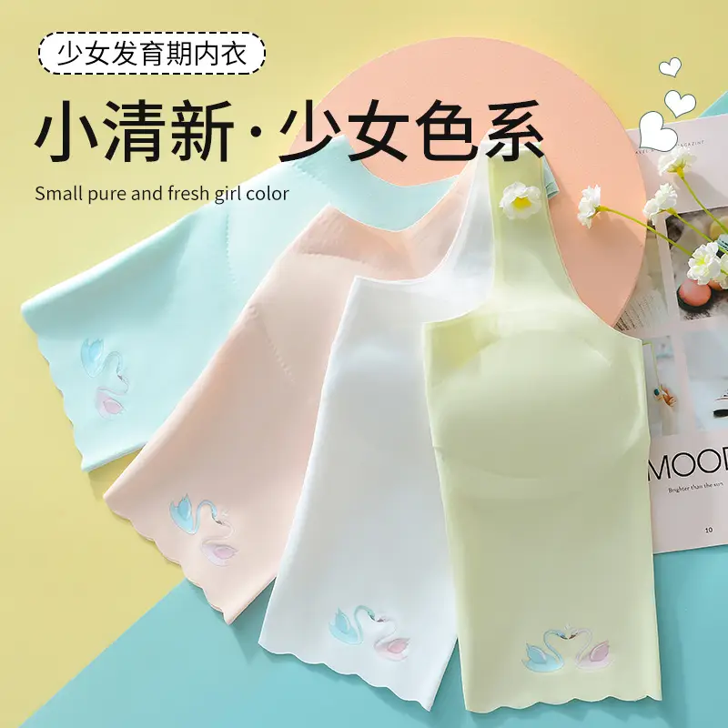 Developmental Girls' Underwear Bra Women's Base Long Small Vest Anti-walking Girls' Students' Traceless Bra Ice Silk